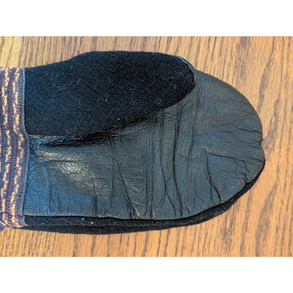 Vintage Black Wool & Leather Fleece-Lined Winter Mittens