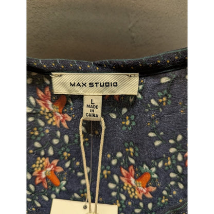 Max Studio Floral Long Sleeve Babydoll Blouse Size Large NEW