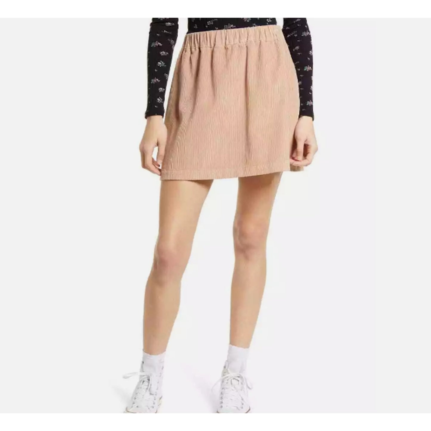 BP Elastic Waist Pull-On Corduroy Mini Skirt In Tan Nougat NEW MEDIUM
