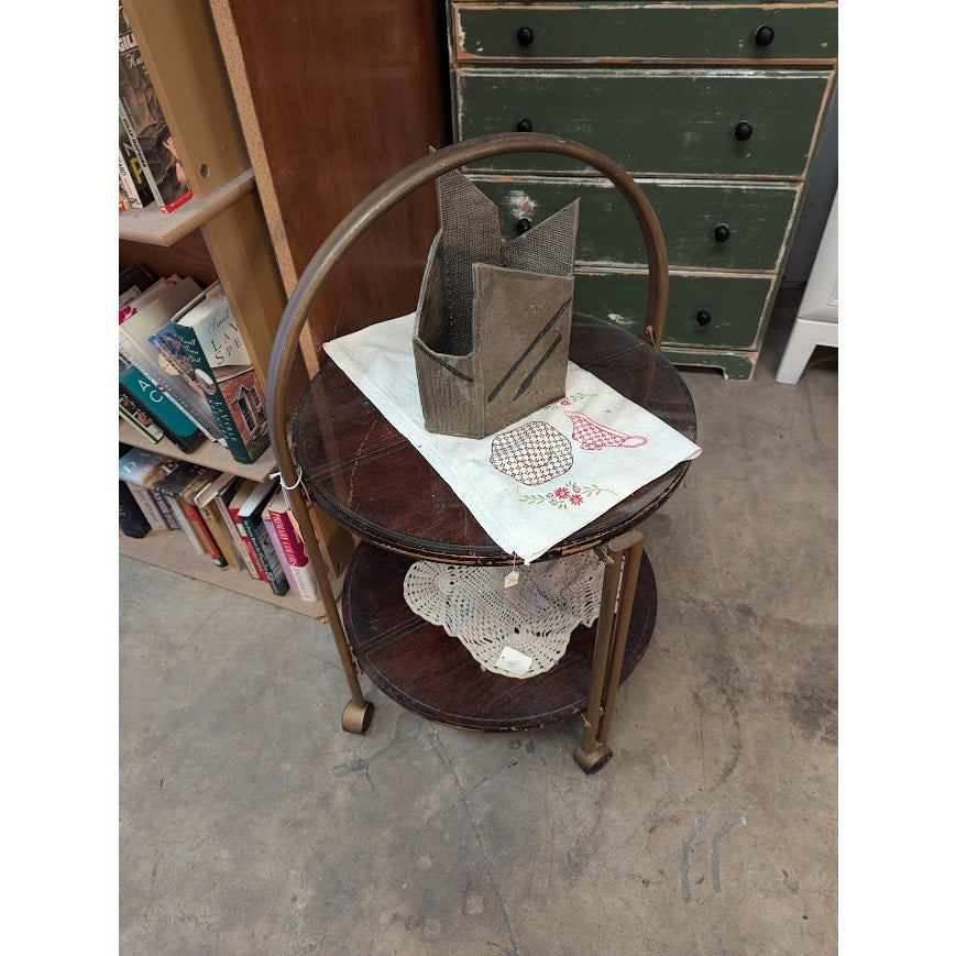 Secondhand Sandies: BAR TEA CART WOOD METAL ROUND GLASS ROLLING mcm
