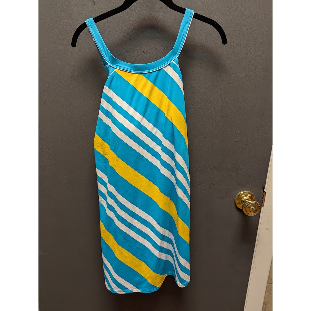 Lands End Size 12 Blue Yellow white bathing suit top tankini NEW