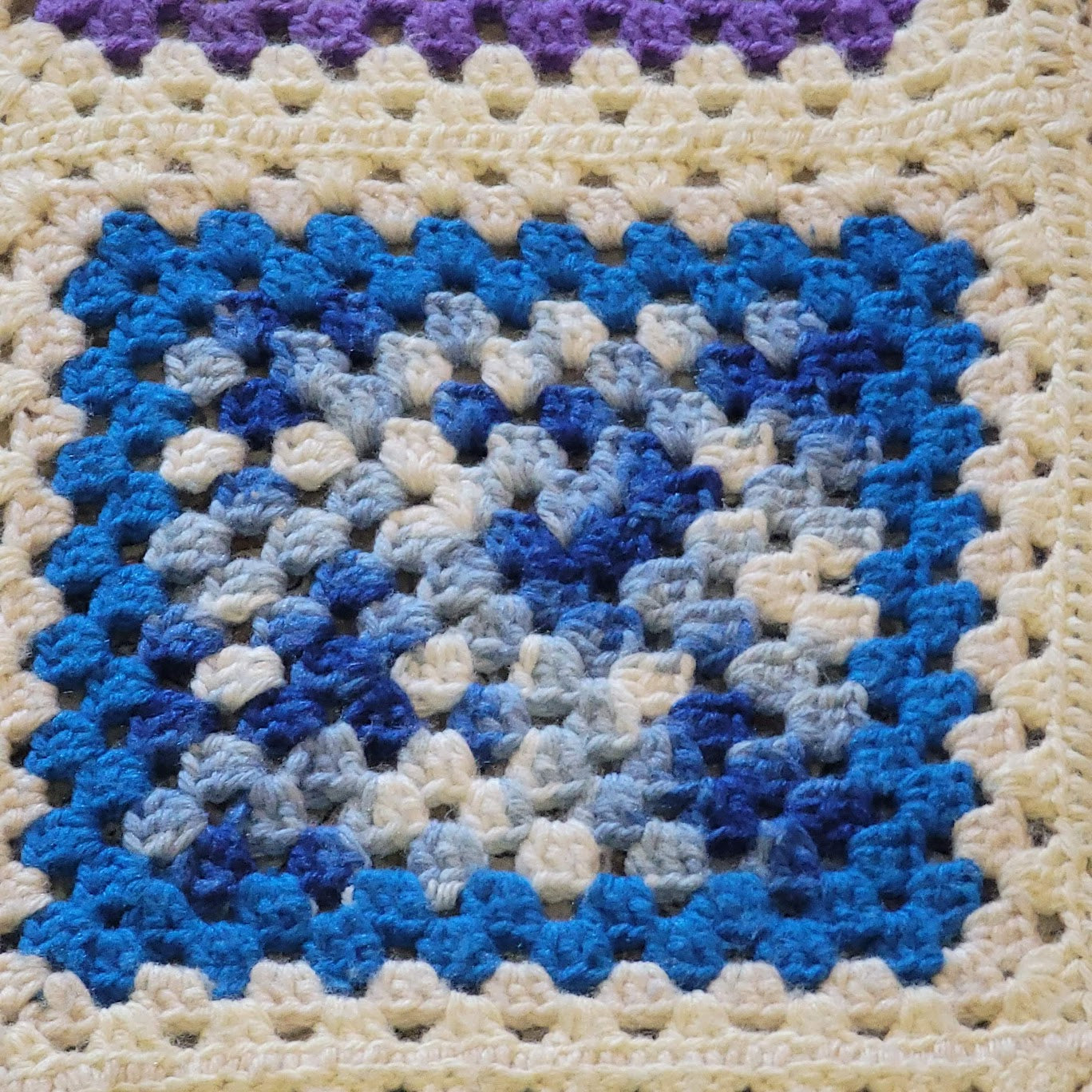 Colorblock Handmade AFGHAN fringe edge Blue Black Creram White Granny Square