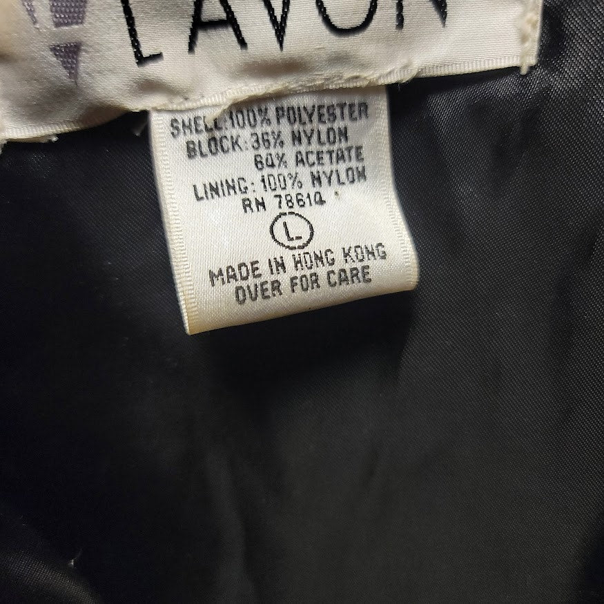 Vintage LAVON Windbreaker Jacket Women LARGE Velour Embroidered Gold cinched 90s