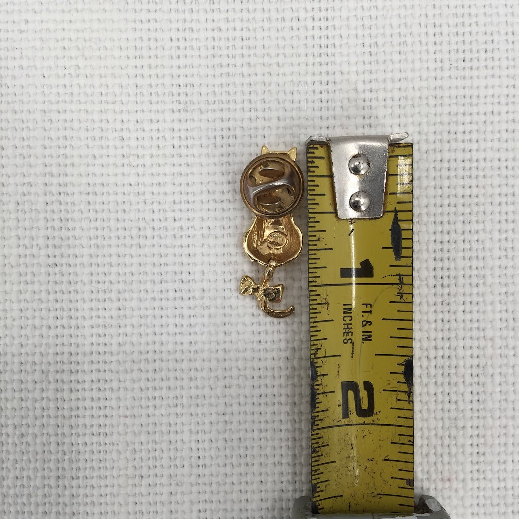 Cat and Mouse moving tail Pins Tie tacks Faux gold crystal and emerald chips