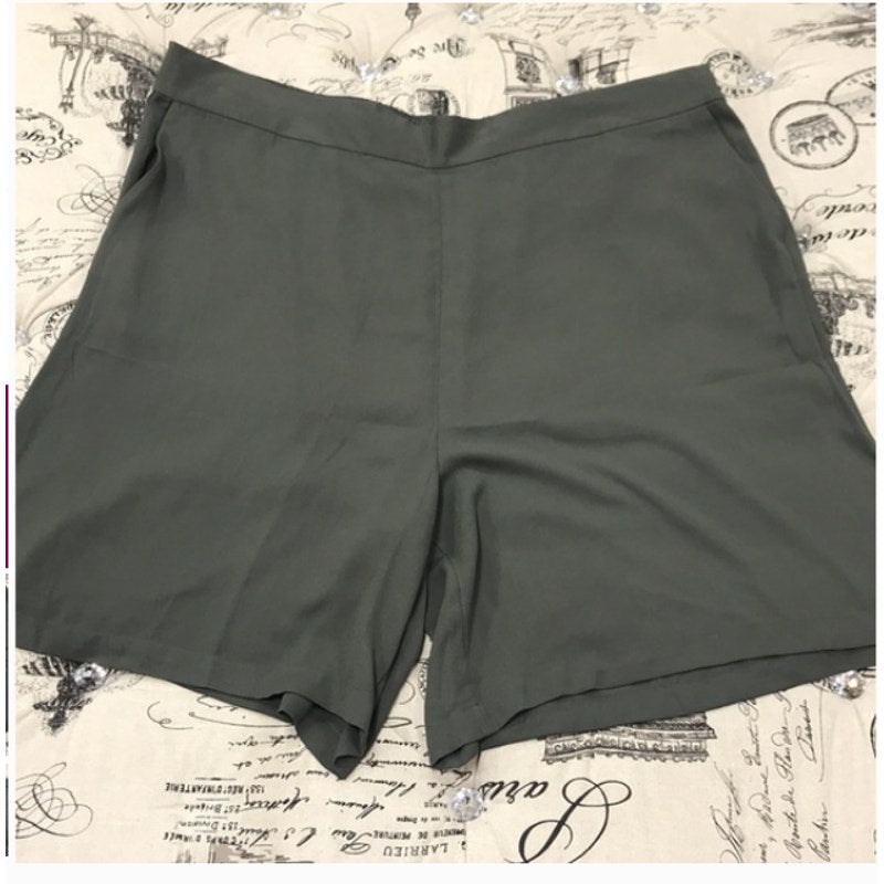 Halogen black wide leg flat front dress shorts pockets elastic waist sheers XL
