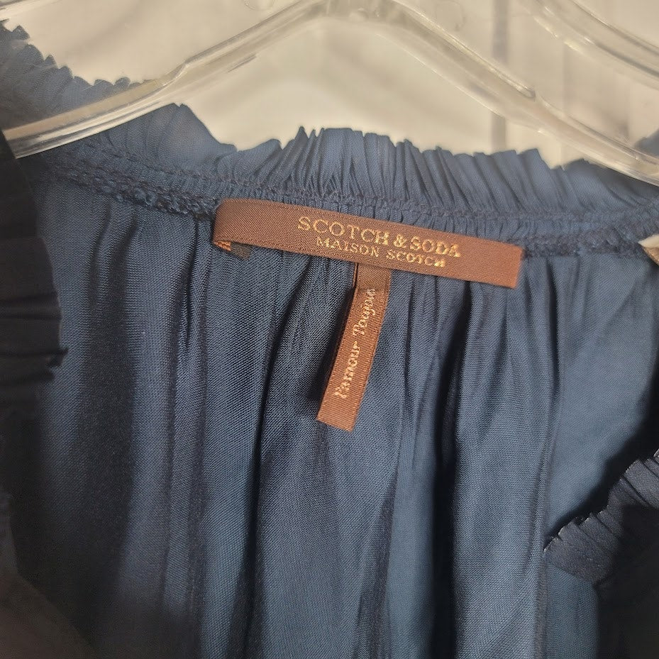 Scotch & Soda Blue Size Medium Blouse Top Long Sleeve $115 Style 158921 Ruffle