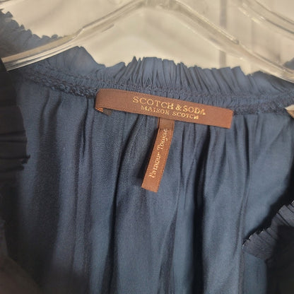 Scotch & Soda Blue Size Medium Blouse Top Long Sleeve $115 Style 158921 Ruffle