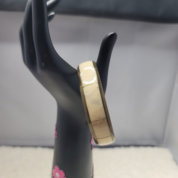 Vintage Brass & Cream Inlay Bangle Bracelet – Mid-Century Modern Minimalist