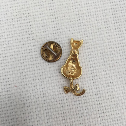 Cat and Mouse moving tail Pins Tie tacks Faux gold crystal and emerald chips