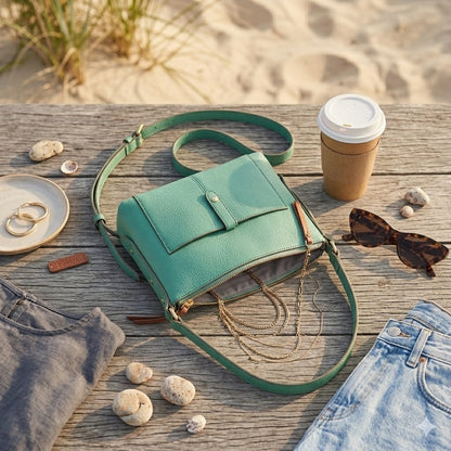 Fossil Heritage Green Pebbled Leather Crossbody Bag Travel Lightweight