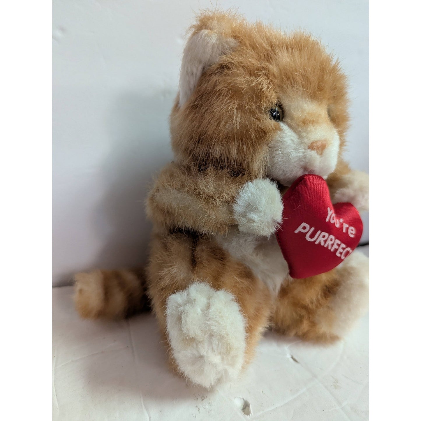 Vintage Russ Berrie Orange Tabby Cat Plush "You're Purrfect" Heart Stuffed Toy