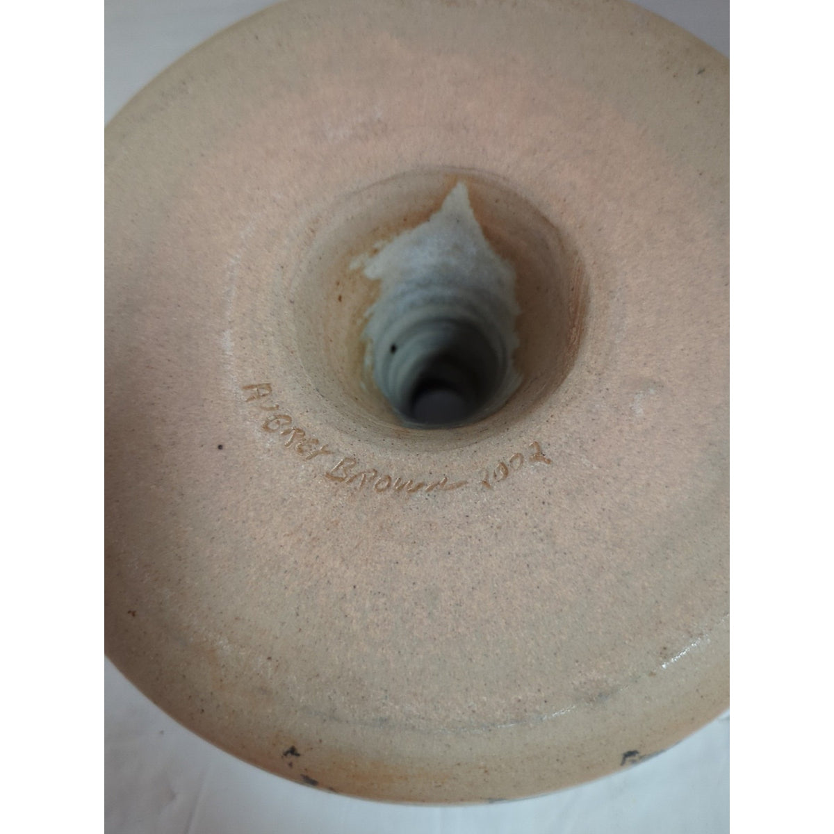Vintage Hand Thrown Pottery Splatterware Bundt Pan Signed Aubrey Brown 2002 Blue