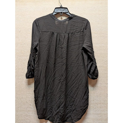 All in Favor Size Small Black Blouse Top Roll Tab Sleeve V Neck Career Round Hem