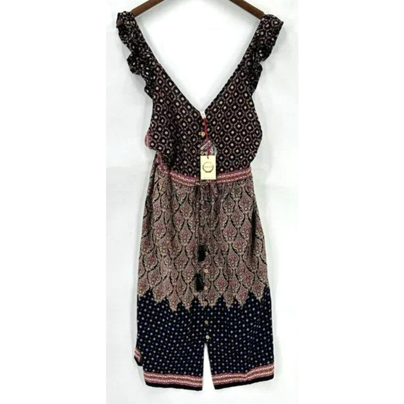NWT RAGA Sleeveless Button Front Ruffle Strap Boho Dress Multicolor Sz Small