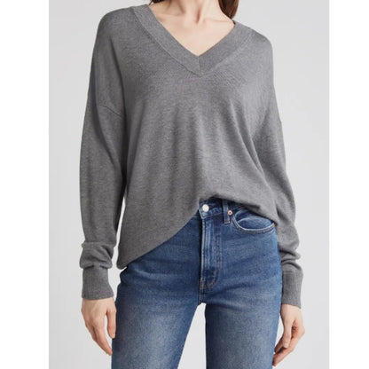 Relaxed V-Neck Sweater Treasure & Bond NEW Size 2XL Ribbed hem Soft Casual gray