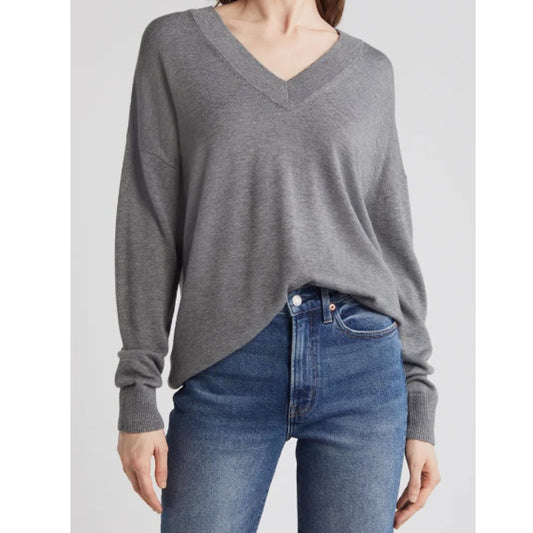 Relaxed V-Neck Sweater Treasure & Bond NEW Size 2XL Ribbed hem Soft Casual gray