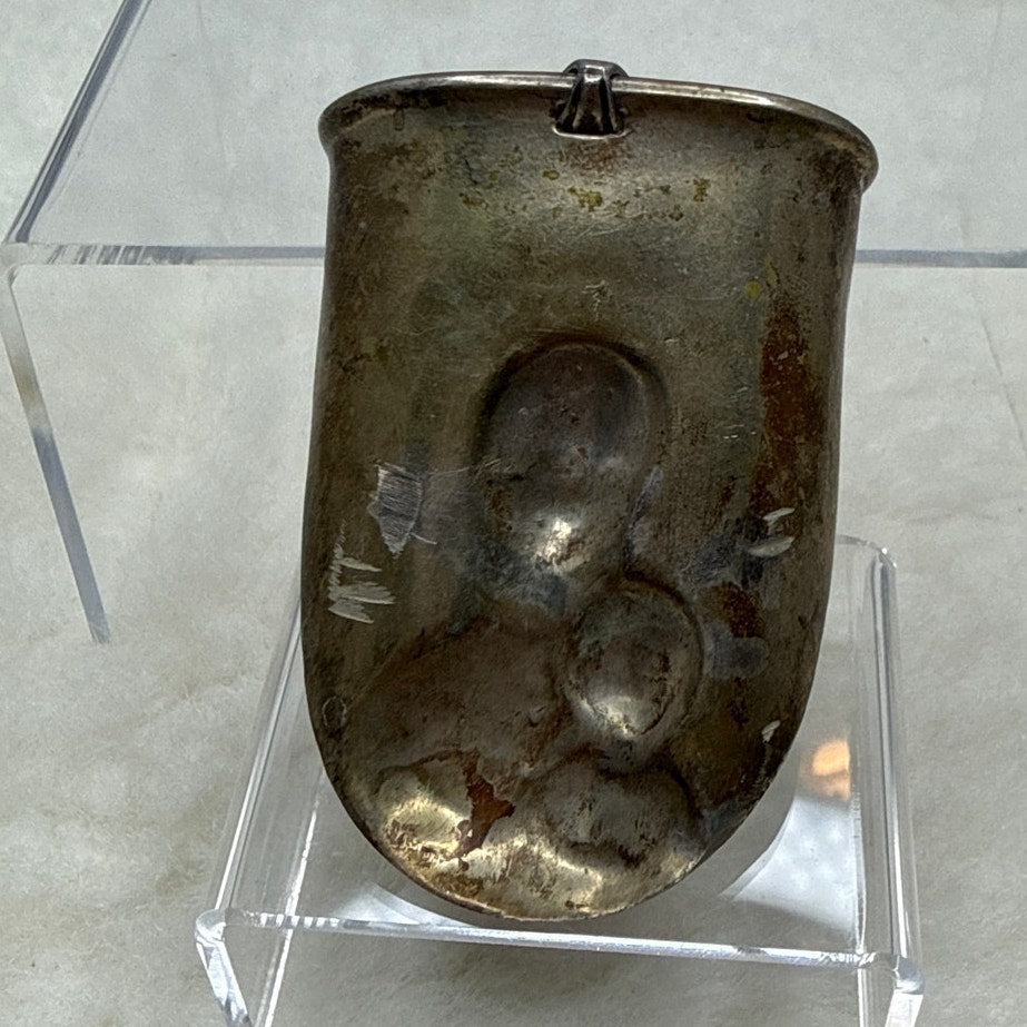 Vintage 915 Silver Madonna & Child Pendant Shield Medal Religious Spain Heirloom