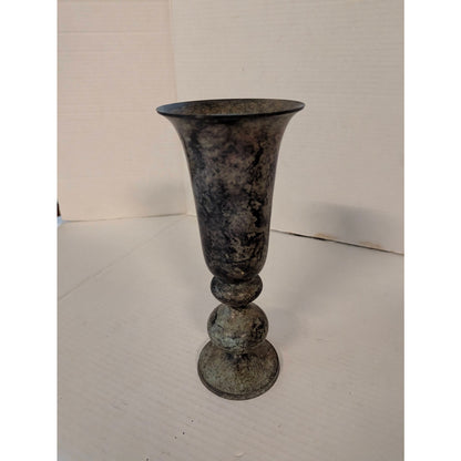 Vintage Antique Brass Trumpet Vase Distressed Etched Verdigris Metal 10"