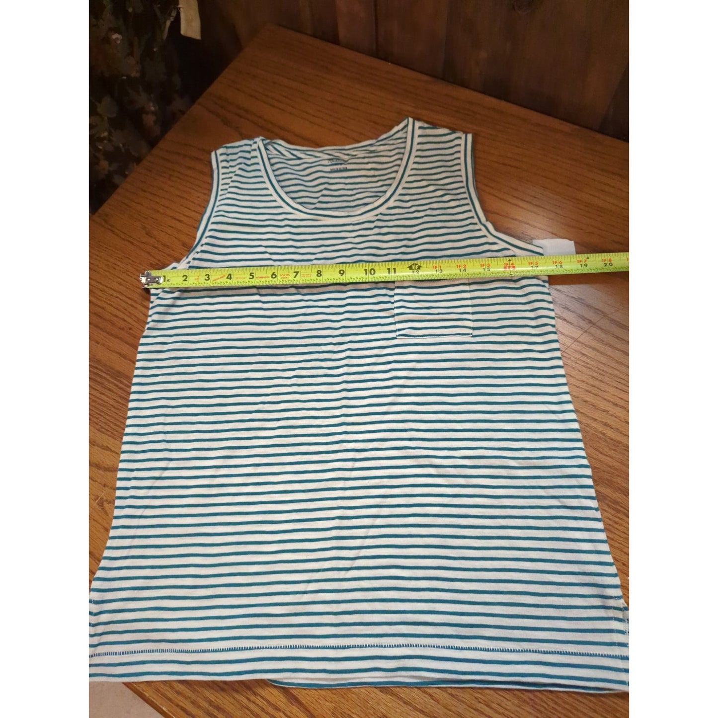 Madewell Green Stripe Pocket Tank Top Medium Nautical Preppy Coastal Classic