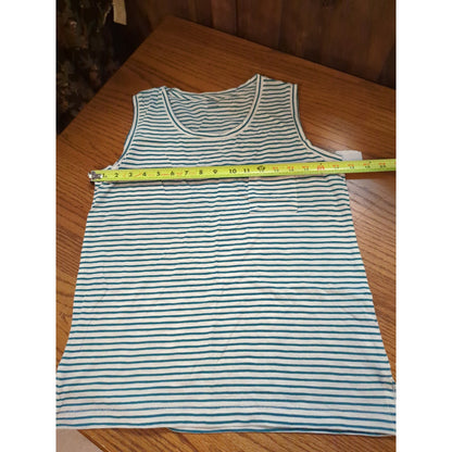 Madewell Green Stripe Pocket Tank Top Medium Nautical Preppy Coastal Classic