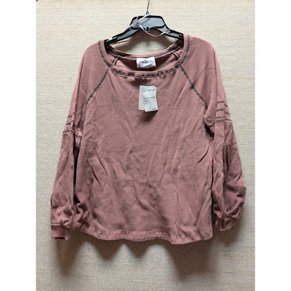 Emelia Size Large Thermal Long Sleeve shirt top Raglan Mocha Rust Stripe NEW
