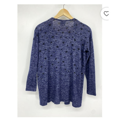 Bobeau Cardigan Large Faded denim stars Womens Open front NEW casual lightweight