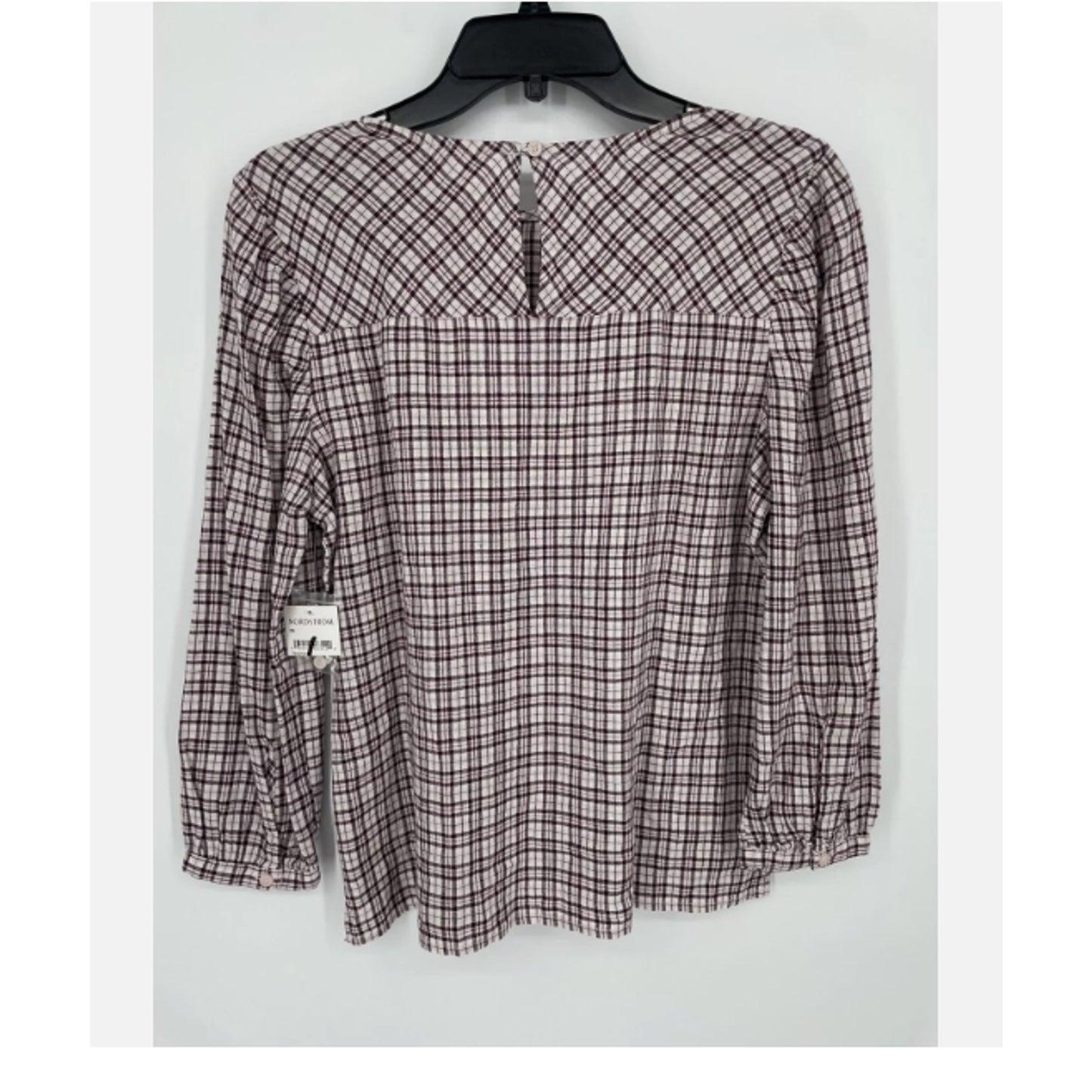 Treasure & Bond Pink Hush Wicklow Plaid Top Blouse Maroon Red Linen, NWT Size XS