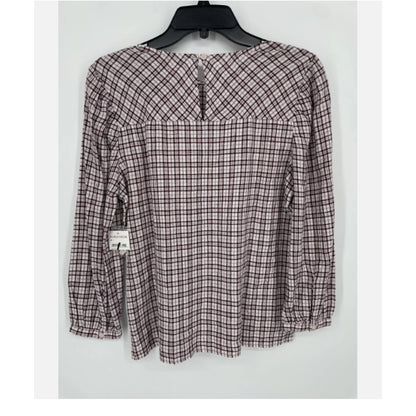 Treasure & Bond Pink Hush Wicklow Plaid Top Blouse Maroon Red Linen, NWT Size XS