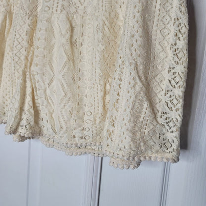 Vero Moda Birch Cream Size XL Lined Lace Pom Pom Mini Skirt Elastic Waist