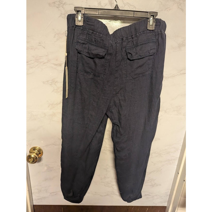 NEW Caslon Linen Joggers Pockets Navy Blue drawstring waist ankle cuff Medium
