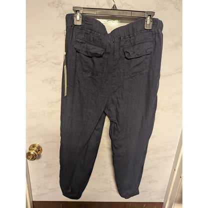 NEW Caslon Linen Joggers Pockets Navy Blue drawstring waist ankle cuff Medium