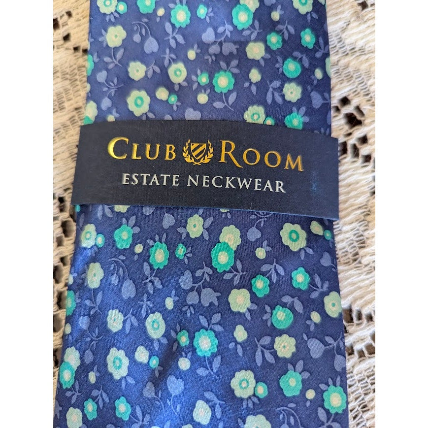 Club Room Tie Blue Green Floral Silk NWT Estate Neckwear Preppy Corpcore