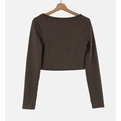 BP. Scoop Crop Long Sleeve Thick Knit Brown Dot Top SMALL NEW casual