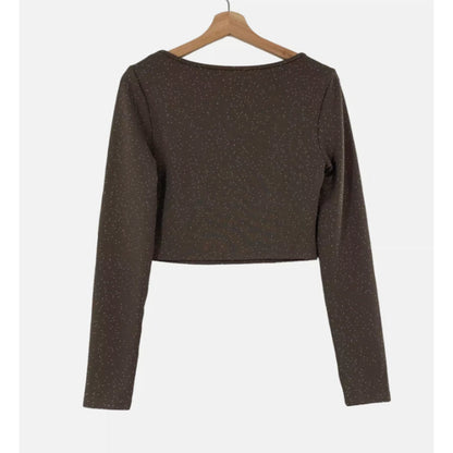 BP. Scoop Crop Long Sleeve Thick Knit Brown Dot Top SMALL NEW casual
