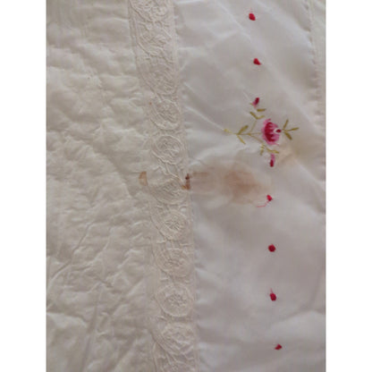 comforter Quilt NEEDS REPAIR shabby chic pink green cream 80" c 90"