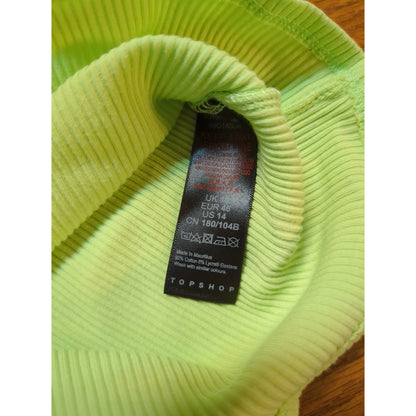 Topshop Lime Green Ribbed High Neck Tank Top Size 14 NEW casual layering