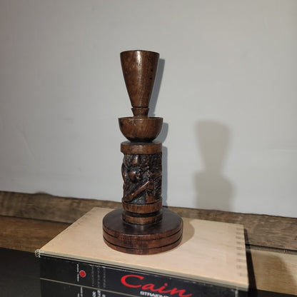 Vintage 7" Hand carved wood taper candlestick holder Carved Tribal figure