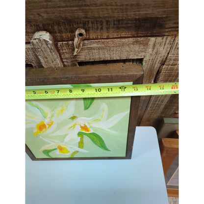 13.6" x 13.6" Tropical Orchid Canvas Painting Framed Floral Abstract Wall Art