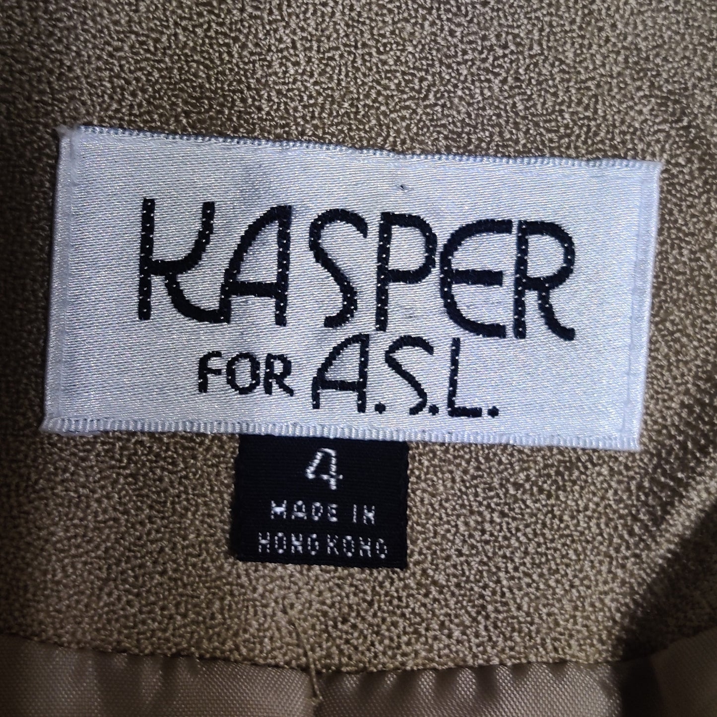 Vintage 80s Kasper ASL Tan Pass Side Belt Blazer Wrap Dress 4 Career Long Sleeve
