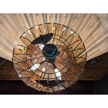 Vintage 2 Tier 70s Dangling Smoke Glass Prisms chandelier 15" x 19" 8 Bulb Light