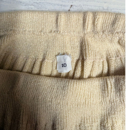 Vintage Cream Ribbed Knit Midi Pencil Skirt 10 Coastal Grandmother Minimalist