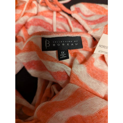 bobeau Size 1x Striped Curvy Emile Scoop Neck Blouse Coral Cream Casual Travel