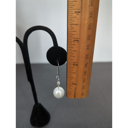 Vtg. Faux Pearl Facett Bead Necklace Earrings Set SilverTone Bridal Wedding Glam