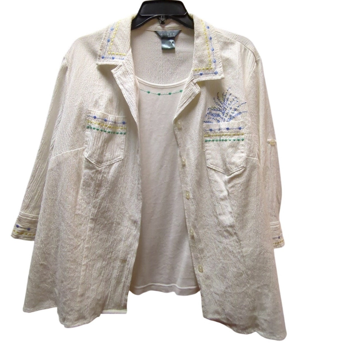 Koret Woman Set Embroidered Jacket Tank 1X Coastal Granny Grandmillennial
