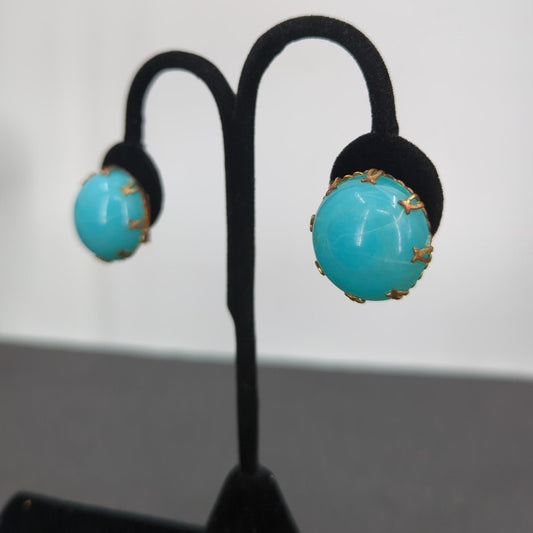 Whimsigoth Faux Turquoise Cabochon Clip On Earrings Sirencore Chunky Vintage SW