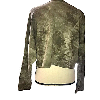 NWT BP Oversize Crop Crew Long Sleeve Sweatshirt Sz Small Green Tie Dye/Camo