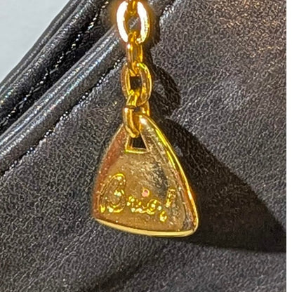 Brio! Vintage 80s Black Pebble Leather Crescent Hobo Shoulder Bag Gold Charm