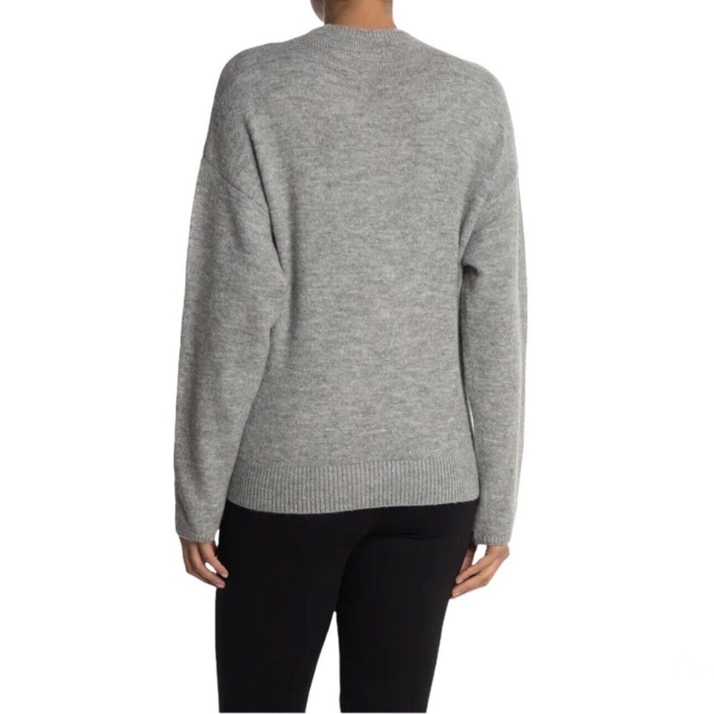 Wayf Tie Front Waist Mock Neck Pullover Sweater LARGE Light Grey NWT