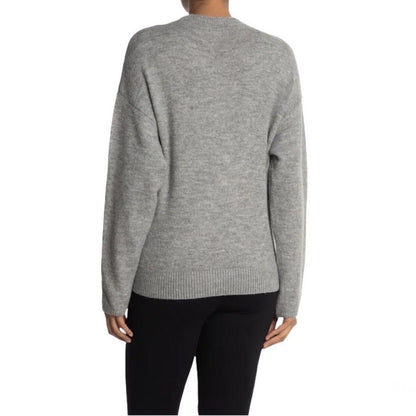Wayf Tie Front Waist Mock Neck Pullover Sweater LARGE Light Grey NWT