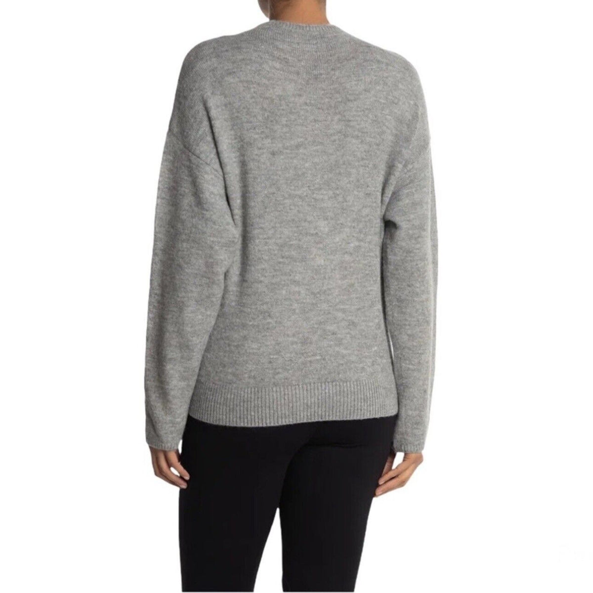 Wayf Tie Front Waist Mock Neck Pullover Sweater LARGE Light Grey NWT